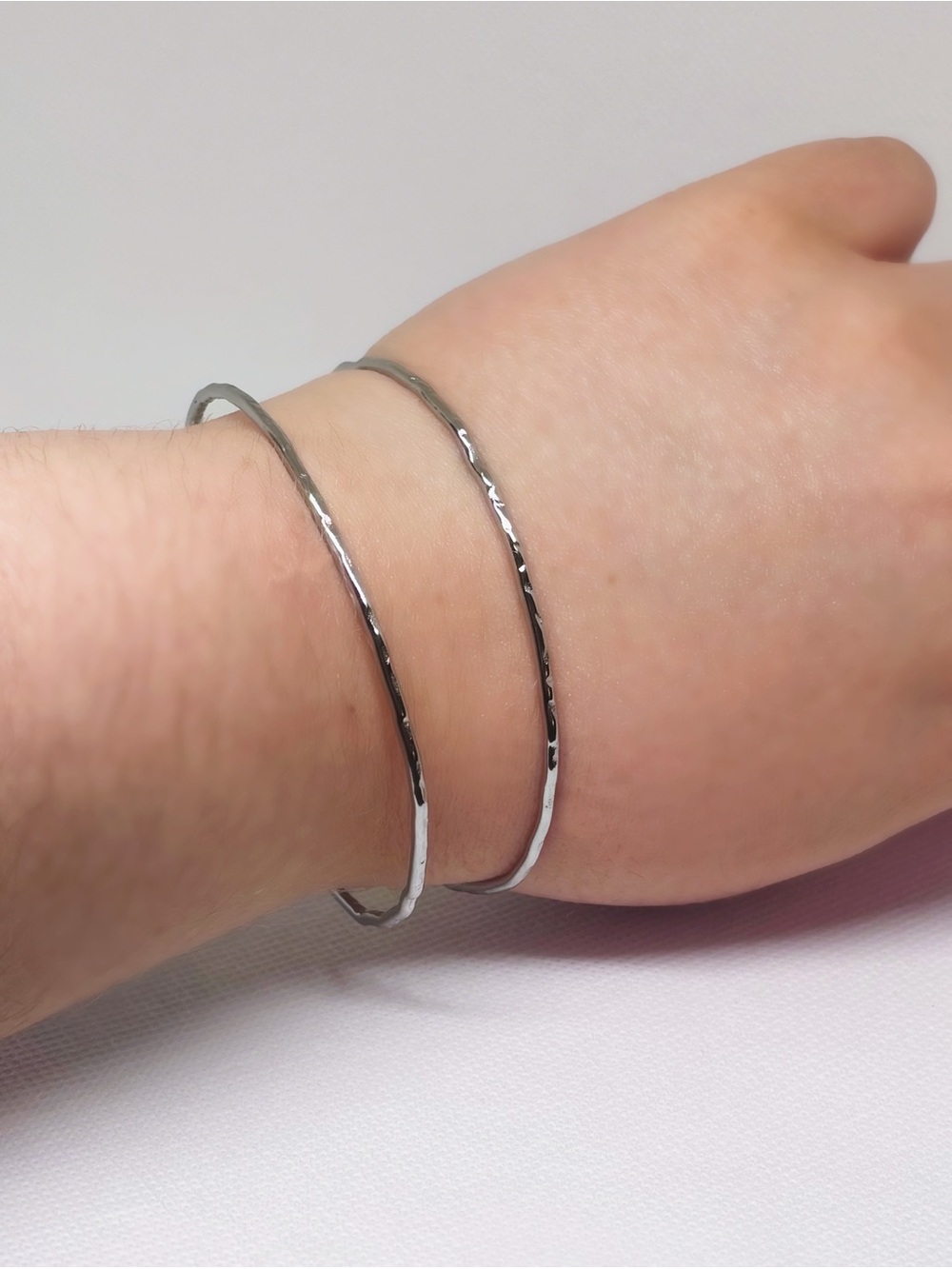 18k White Gold Plated Hammered Open Cuff Bracelet
